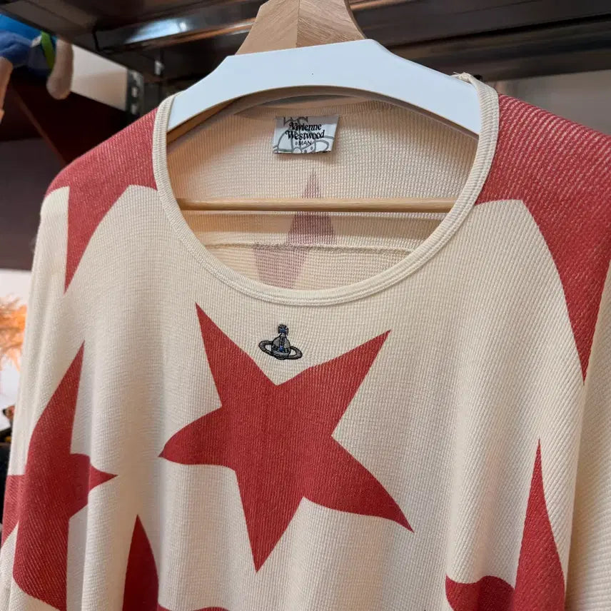 [BUNJANG] Vivienne Westwood Aurora Logo Star Pattern Long Sleeve Shirt / 비비안 웨스트우드 써멀 와플 오로라 로고 스타 패턴 롱슬리브 FREE