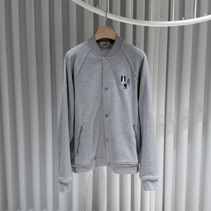 [BUNJANG] Hermes Mini Leather Patch Gray Blouson Bomber Jacket / ( S+ / L ) 에르메스 미니 가죽 패치 그레이 블루종 봄버 자켓