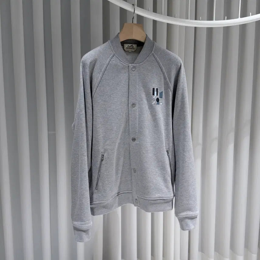[BUNJANG] Hermes Mini Leather Patch Gray Blouson Bomber Jacket / ( S+ / L ) 에르메스 미니 가죽 패치 그레이 블루종 봄버 자켓