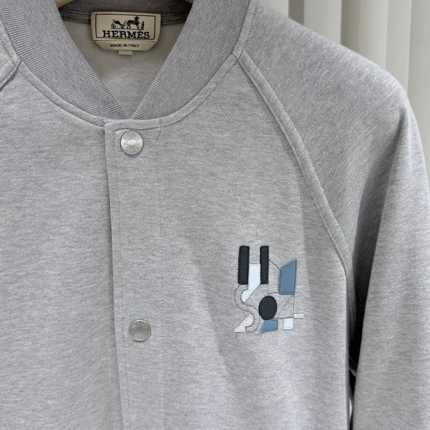 [BUNJANG] Hermes Mini Leather Patch Gray Blouson Bomber Jacket / ( S+ / L ) 에르메스 미니 가죽 패치 그레이 블루종 봄버 자켓