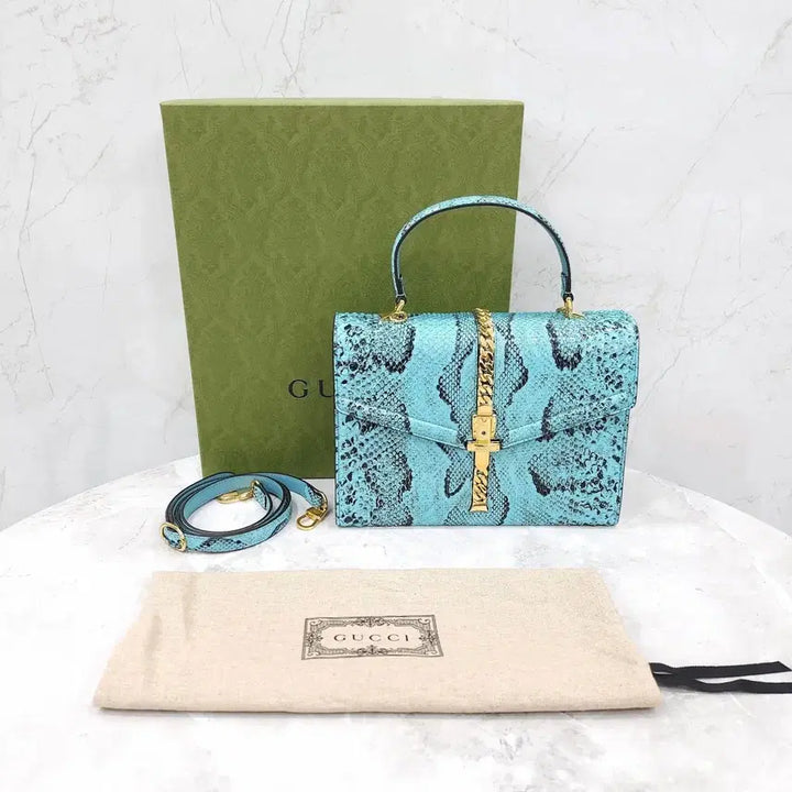 [BUNJANG] Gucci Limited Edition Blue Python Top Handle Shoulder Bag / 구찌 한정판 블루 파이톤 탑핸들 숄더백 602781