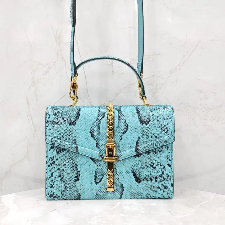 [BUNJANG] Gucci Limited Edition Blue Python Top Handle Shoulder Bag / 구찌 한정판 블루 파이톤 탑핸들 숄더백 602781