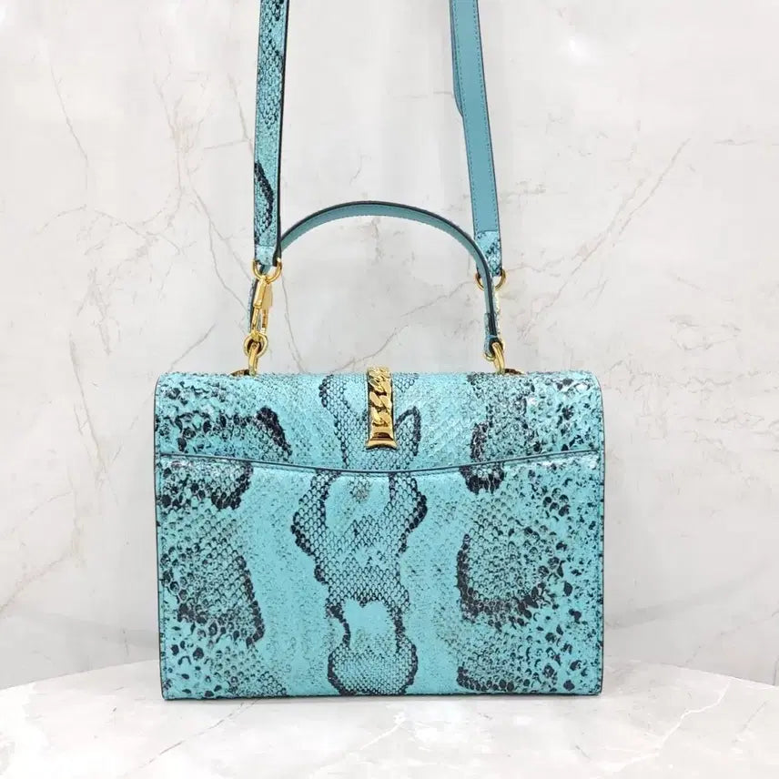 [BUNJANG] Gucci Limited Edition Blue Python Top Handle Shoulder Bag / 구찌 한정판 블루 파이톤 탑핸들 숄더백 602781