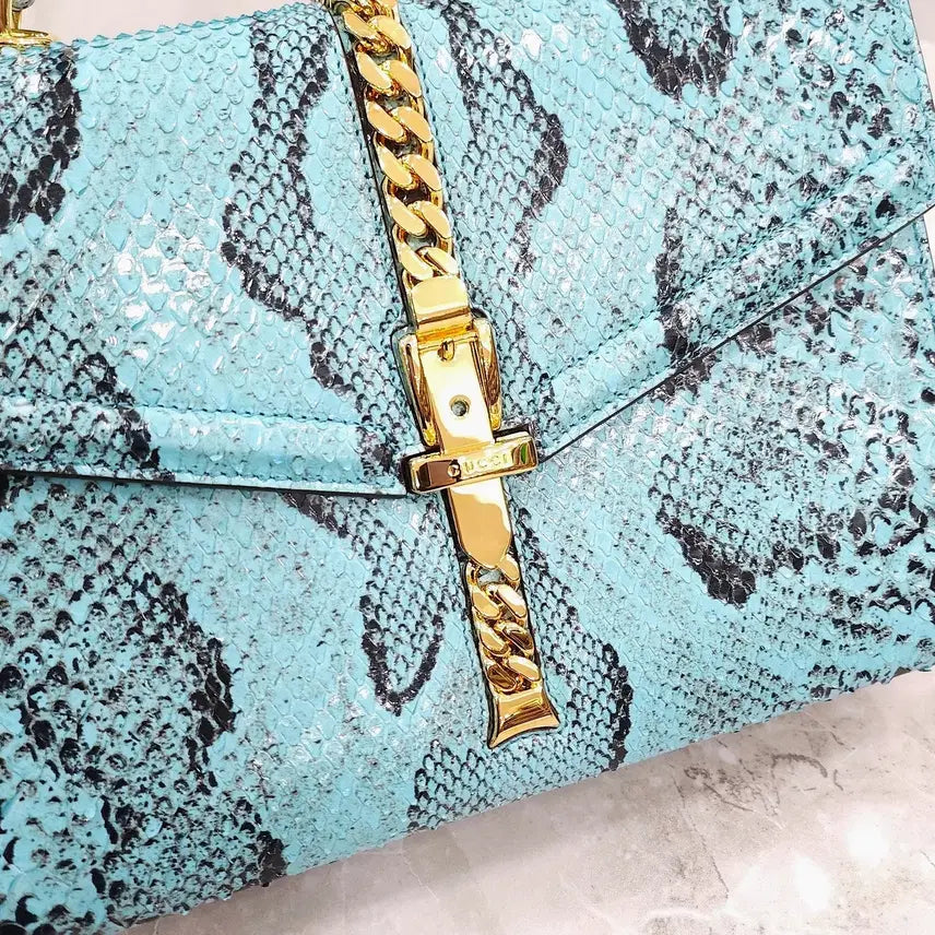 [BUNJANG] Gucci Limited Edition Blue Python Top Handle Shoulder Bag / 구찌 한정판 블루 파이톤 탑핸들 숄더백 602781