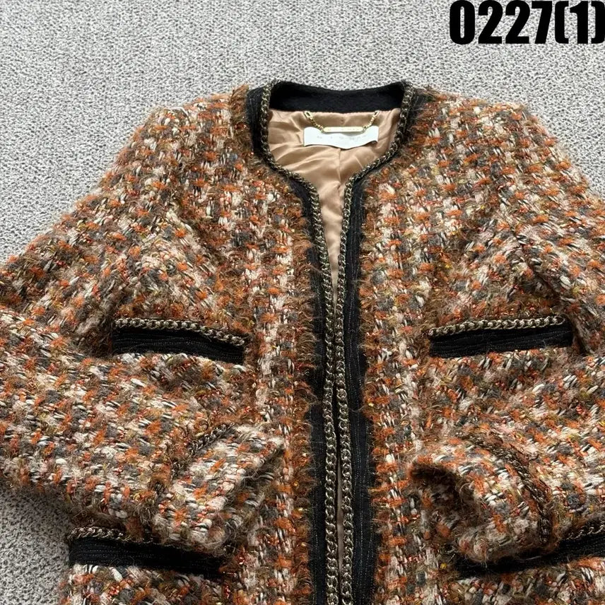 [BUNJANG] MICHAA Tweed Long Coat Brown XS / MICHAA 트위드 롱 코트 자켓 브라운 XS