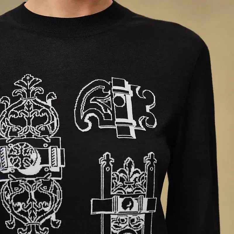 [BUNJANG] Hermès Ferronnerie Jacquard Long Sleeve Sweater / 에르메스 롱 슬리브 스웨터 여성 니트 누아 H6E2675DC0236