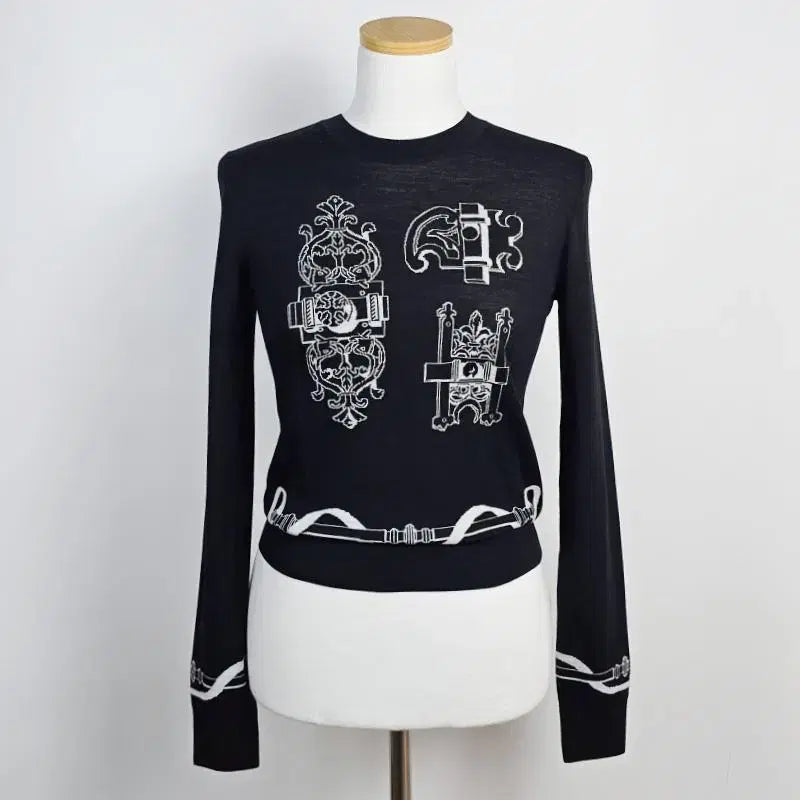 [BUNJANG] Hermès Ferronnerie Jacquard Long Sleeve Sweater / 에르메스 롱 슬리브 스웨터 여성 니트 누아 H6E2675DC0236