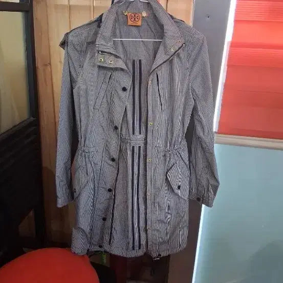 [BUNJANG] 토리버치 스트라이프 후드 롱 자켓 / 토리버치 스트라이프 후드 롱 자켓