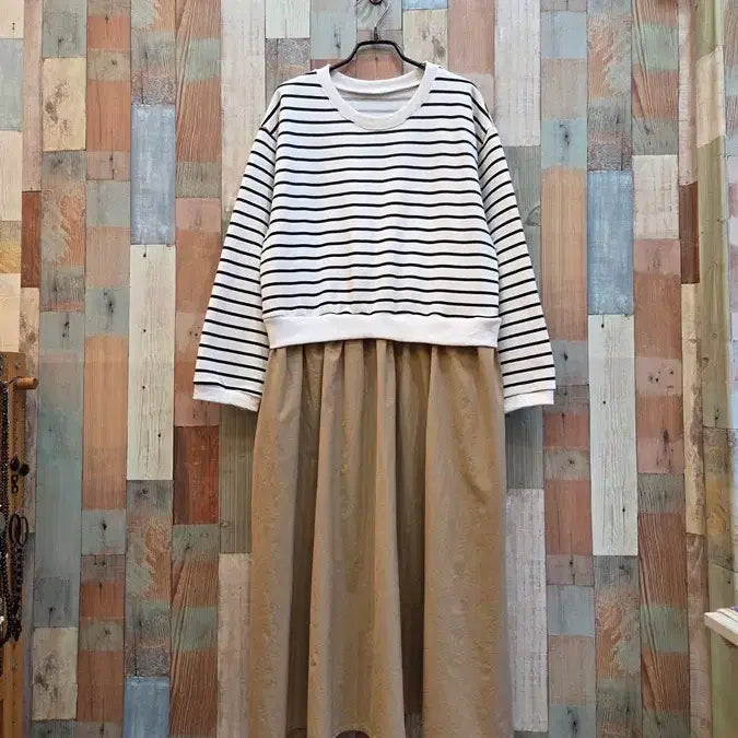 [BUNJANG] Striped Elastic Midi Dress / 단가라 바스락 스판원피스