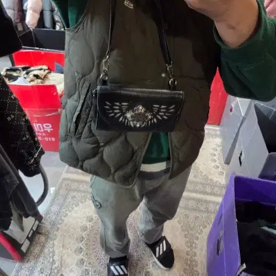 [BUNJANG] 할리데이비슨 레드 윙 가죽 크로스백 / 할리데이비슨 실버 윙 가죽 크로스백