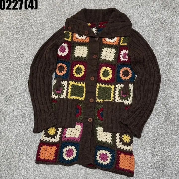 [BUNJANG] Vintage Brown Knit Patch Cardigan / 빈티지 브라운 뜨개 패치 가디건