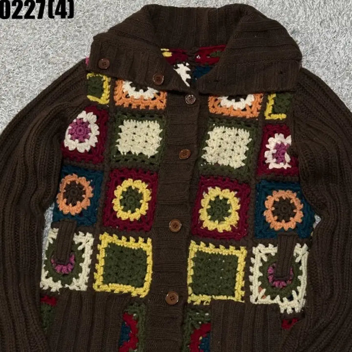 [BUNJANG] Vintage Brown Knit Patch Cardigan / 빈티지 브라운 뜨개 패치 가디건