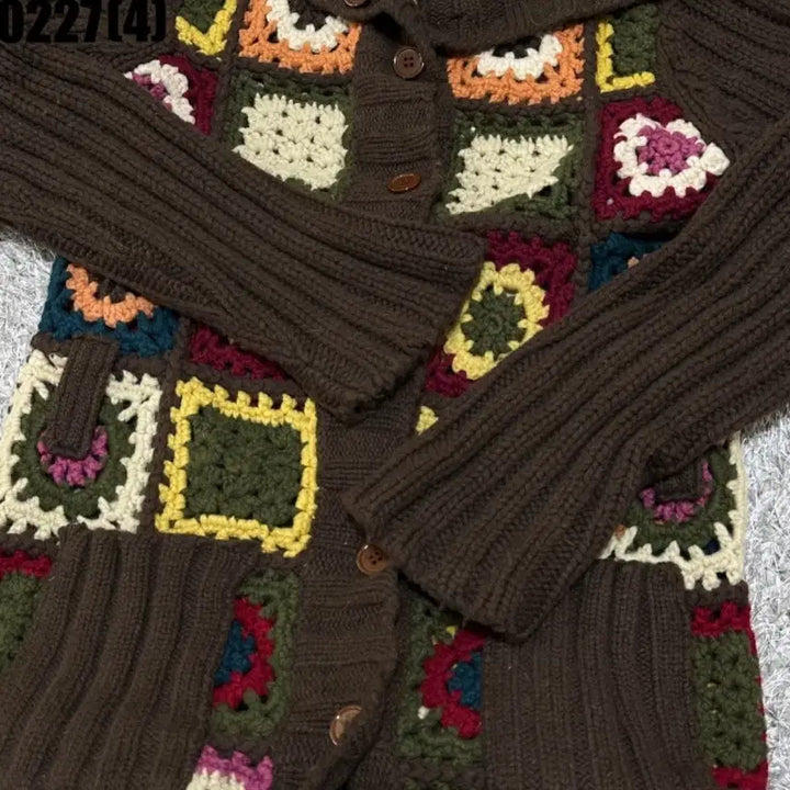 [BUNJANG] Vintage Brown Knit Patch Cardigan / 빈티지 브라운 뜨개 패치 가디건