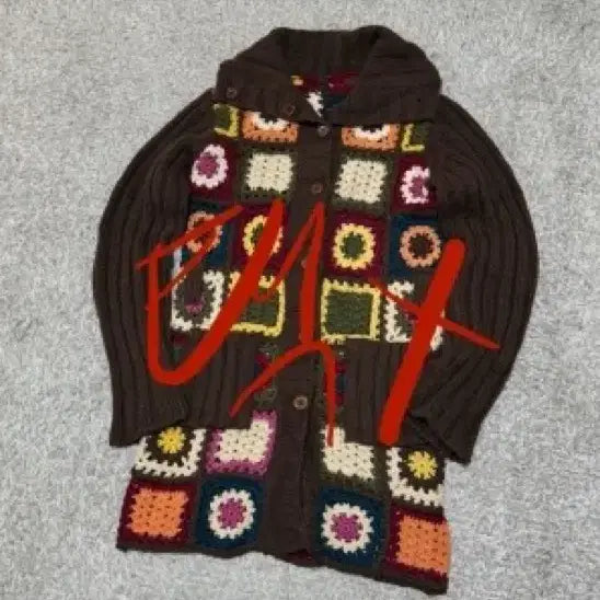 [BUNJANG] Vintage Brown Knit Patch Cardigan / 빈티지 브라운 뜨개 패치 가디건