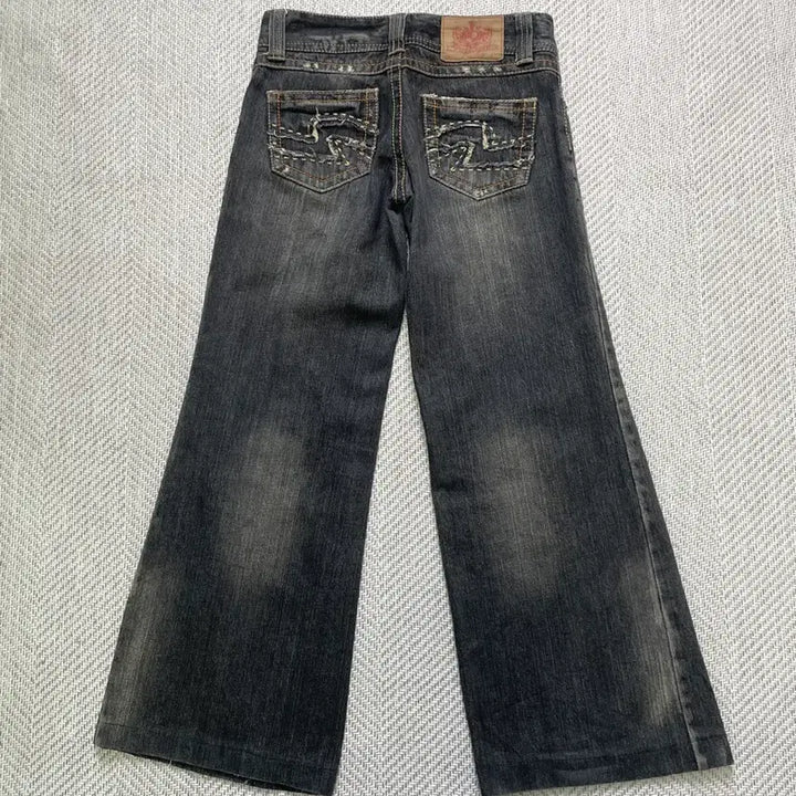 [BUNJANG] Vintage Low-Rise Stitch Pocket Wide Denim Pants / 빈티지 로우라이즈 스티치 포켓 디테일 와이드 데님 팬츠 J04087