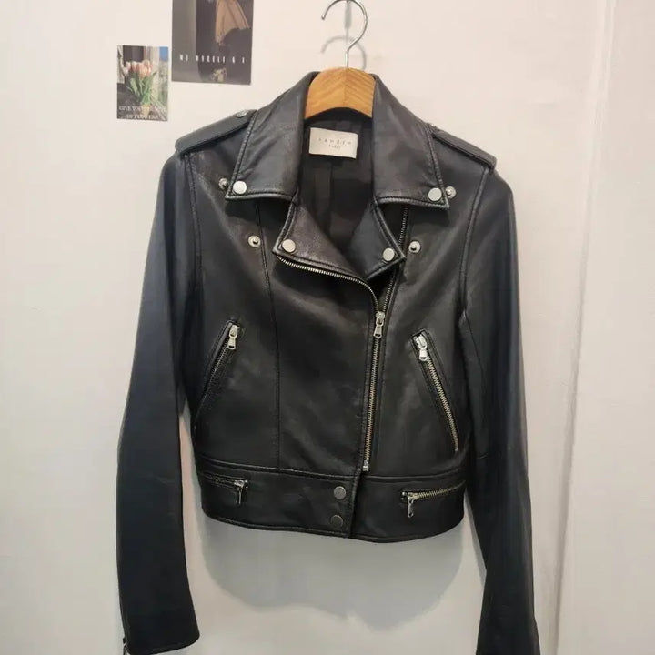 [BUNJANG] Sandro Black Leather Biker Jacket / 산드로 블랙 레더 바이커 자켓