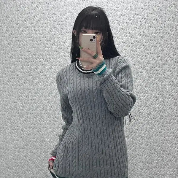 [BUNJANG] Tommy Hilfiger Vintage Retro Cable Knit Sweater / 타미힐피거 빈티지 레트로 캐주얼 배색 꽈배기 니트 176 C09552