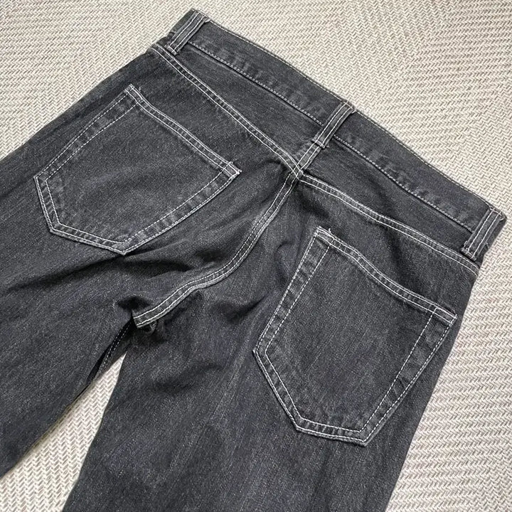 [BUNJANG] One Piece Chopper Denim Pants / 원피스 프린팅 밑단 체크 쵸파 데님 팬츠 J04092