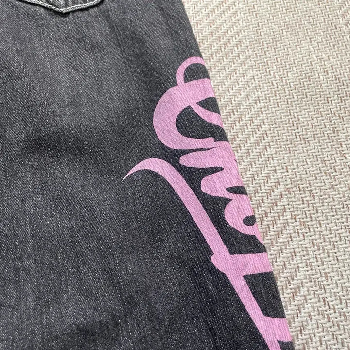 [BUNJANG] One Piece Chopper Denim Pants / 원피스 프린팅 밑단 체크 쵸파 데님 팬츠 J04092