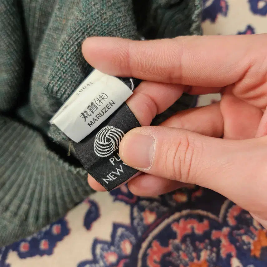 [BUNJANG] Burberry 80's Commando Wool Khaki Leather Patch Block Cardigan Jacket / 버버리 80's 코만도 울 카키 가죽 패치 블럭 가디건 자켓