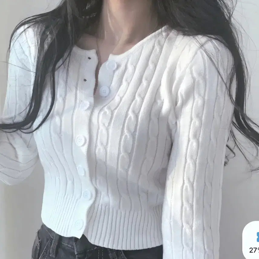 [BUNJANG] Ably Cropped Cable Knit Cardigan - White / 에이블리 크롭 꽈배기 니트 가디건 화이트