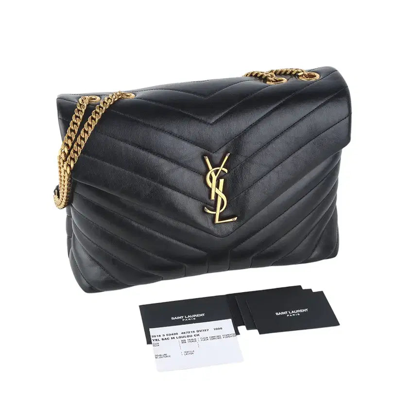 [BUNJANG] Saint Laurent Loulou Bag Matelassé Gold Medium Shoulder Bag / 생로랑 487216 마틀라세 루루백 금장 미디엄36712K