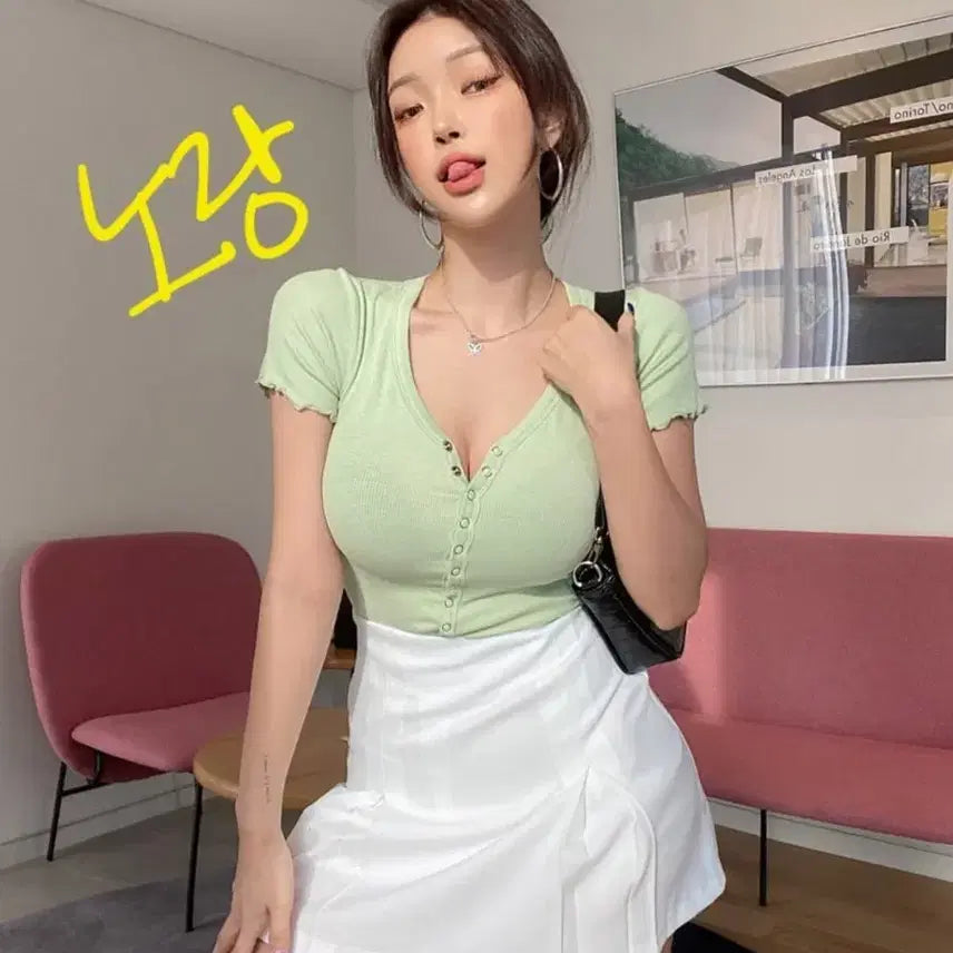 [BUNJANG] Hypnotic Wave Crop T-shirt / 히프나틱 스냅 물결 크롭 티셔츠(연노랑)