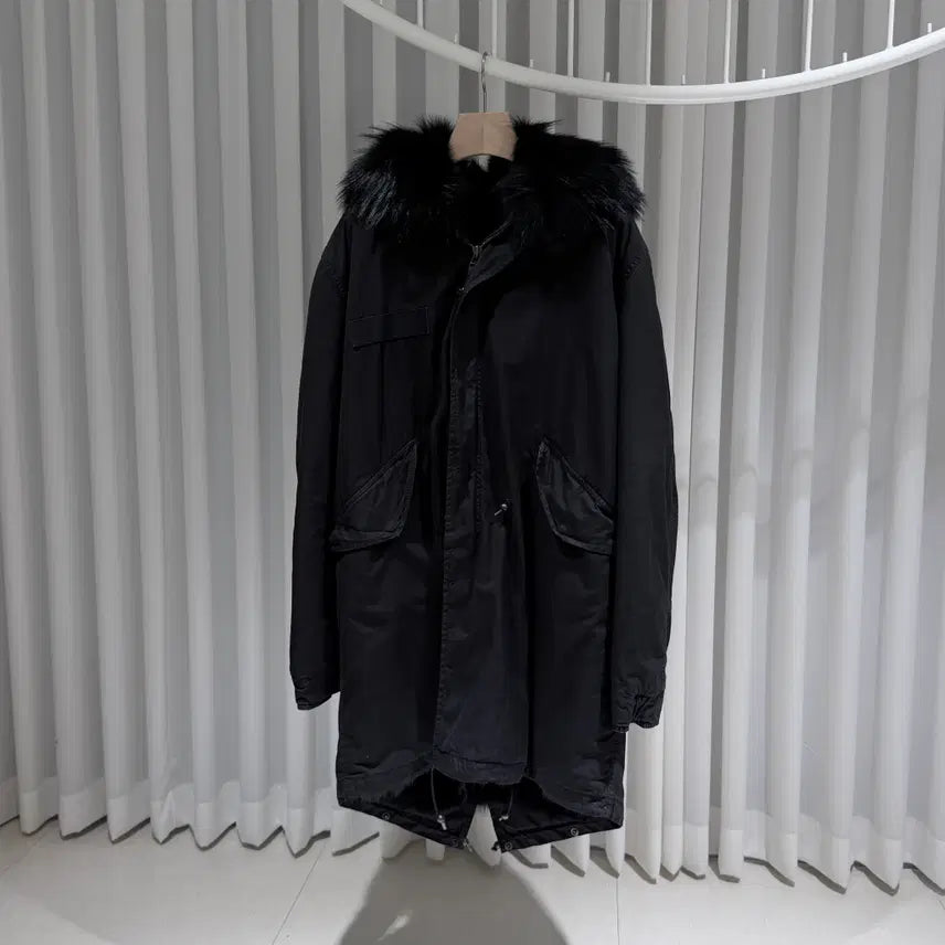 [BUNJANG] Mr&Mrs Italy Black Fur Quilted Field Jacket / ( S + XL ) 미스터앤미세스퍼 블랙 블랙퍼 퀄팅 야상 패딩 자켓