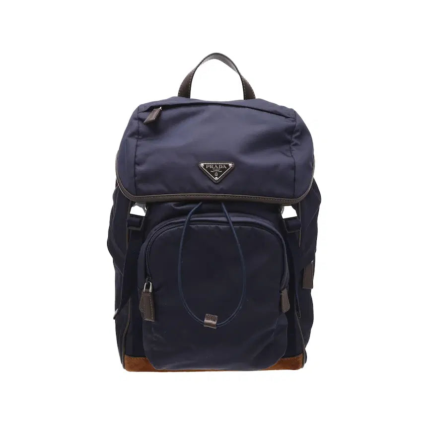 [BUNJANG] Prada Re-Nylon and Leather Backpack Blue Coffee / 프라다 리나일론 앤 레더 백팩 블루 커피