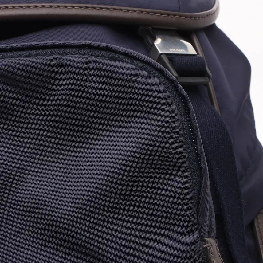 [BUNJANG] Prada Re-Nylon and Leather Backpack Blue Coffee / 프라다 리나일론 앤 레더 백팩 블루 커피
