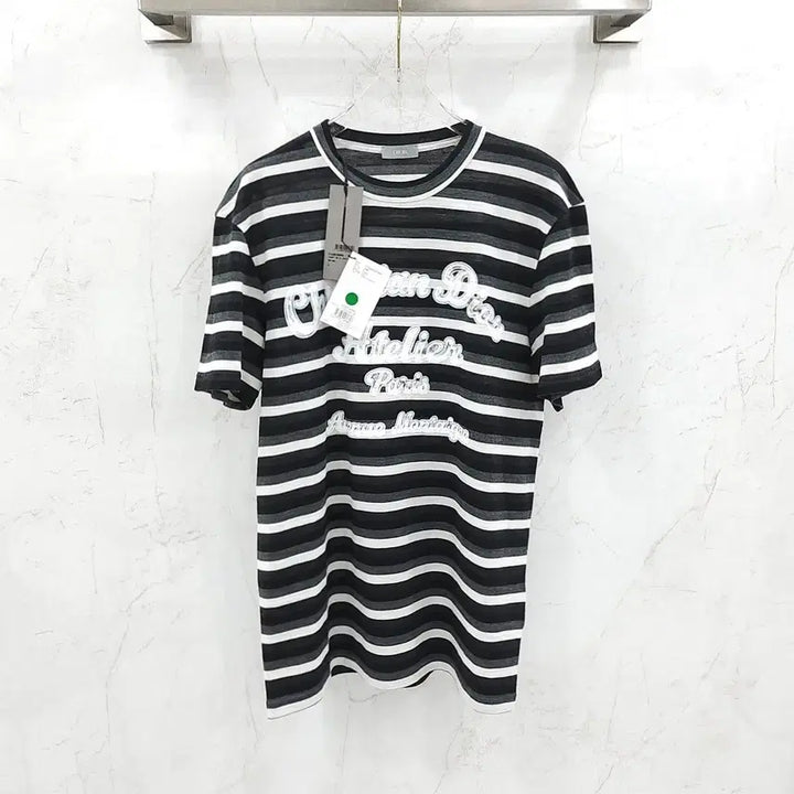 [BUNJANG] Dior Black Paris Stripe Short Sleeve T-Shirt / L / 디올 블랙 파리스 스트라이프 반팔 티셔츠 313J697B0804