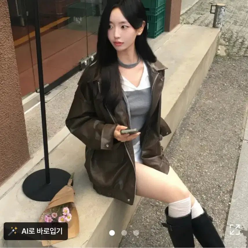[BUNJANG] Oversized Collar Half Leather Jacket / 오버핏 카라 하프 레더자켓