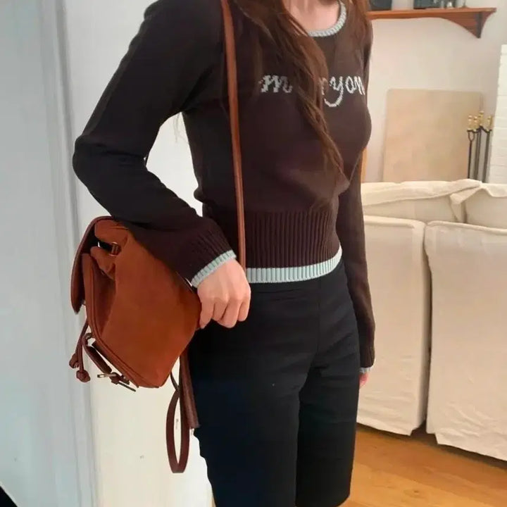 [BUNJANG] Marion Logo Crop Knit Top / 메리온 로고 배색 크롭니트