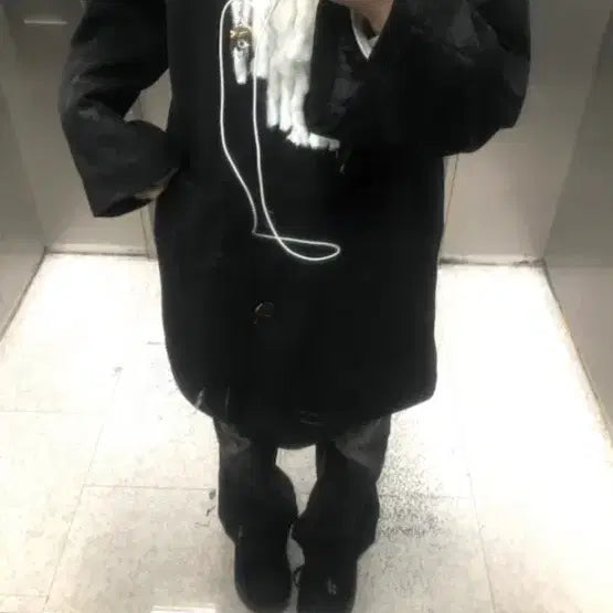 [BUNJANG] Omuhui Aftermonday Suede Half Coat - Black / 오무수히 애프터먼데이 스웨이드 하프 코트 블랙