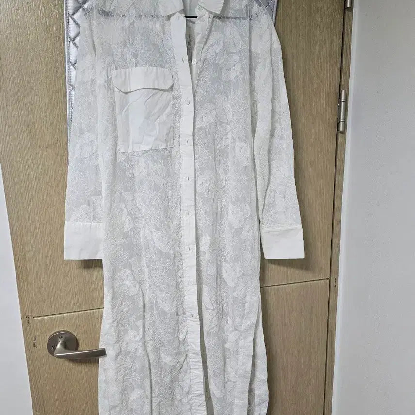 [BUNJANG] ZARA Flower Lace Long Shirt Dress White S Size / 자라 나뭇잎 레이스 롱 셔츠 원피스 화이트 s사이즈