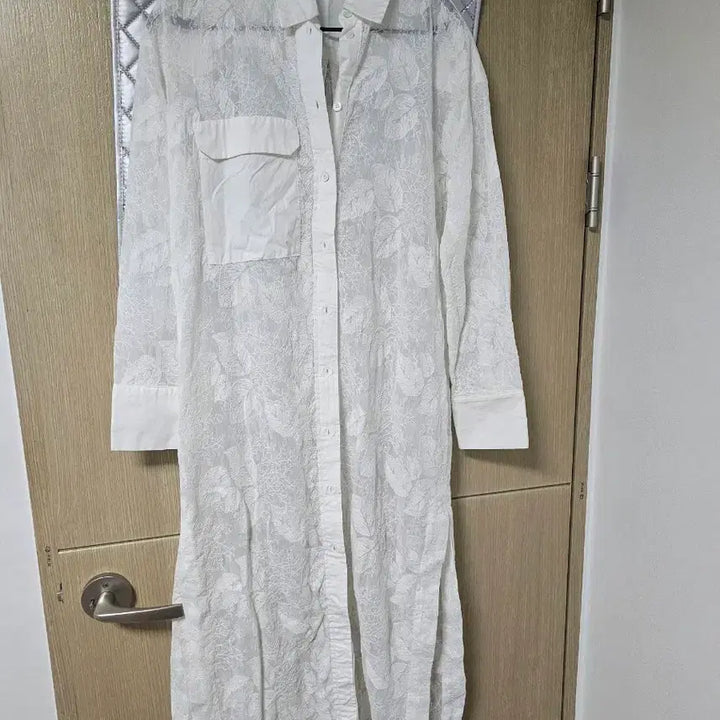 [BUNJANG] ZARA Flower Lace Long Shirt Dress White S Size / 자라 나뭇잎 레이스 롱 셔츠 원피스 화이트 s사이즈