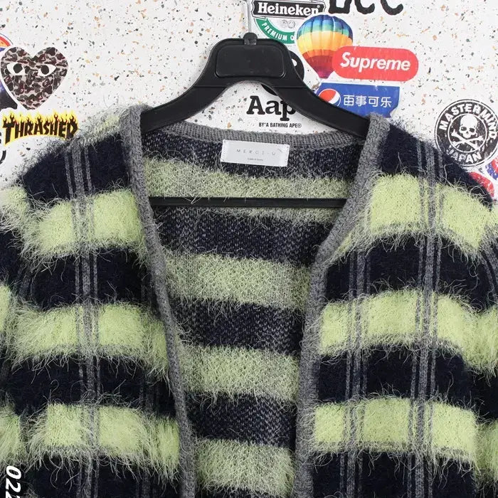 [BUNJANG] Mercier Korean Striped Fur Cardigan / 여성F / 메르시유 국산 단가라 퍼 가디건GN 26-40