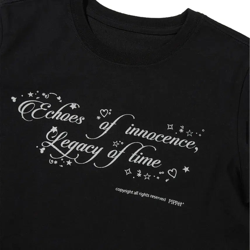 [BUNJANG] Glitter Star Heart Lettering Black T-shirt / 글리터 반짝이 별 하트 레터링 블랙 반팔티 판매