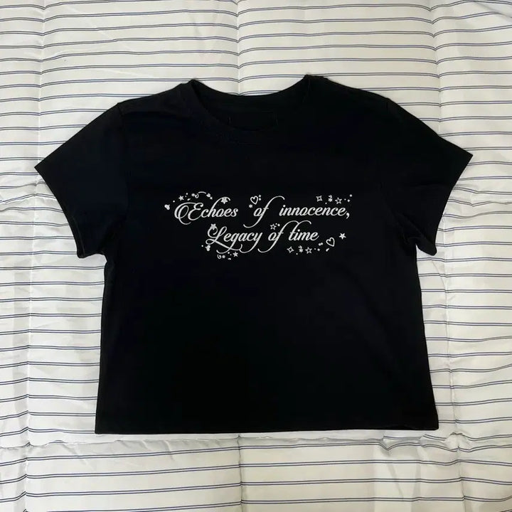 [BUNJANG] Glitter Star Heart Lettering Black T-shirt / 글리터 반짝이 별 하트 레터링 블랙 반팔티 판매