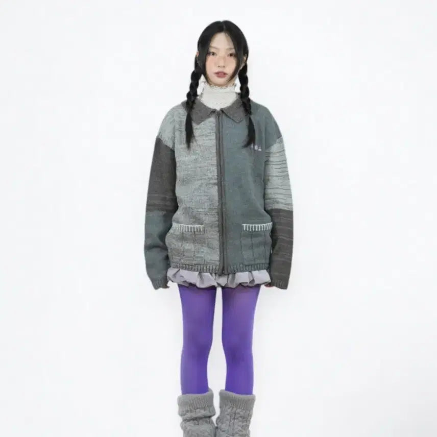 [BUNJANG] Earth Globe Melange Knit Jacket Charcoal / 어스지구 멜란지 니트 자켓 차콜