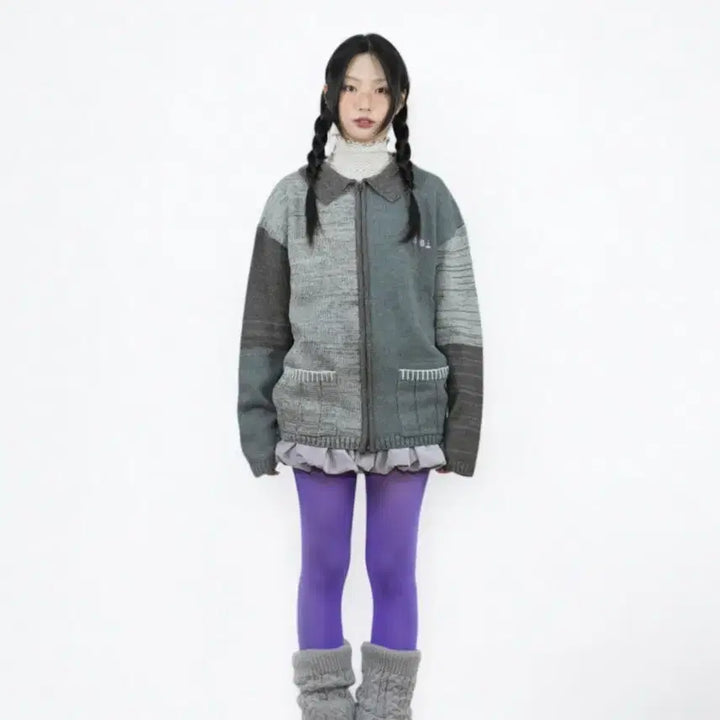[BUNJANG] Earth Globe Melange Knit Jacket Charcoal / 어스지구 멜란지 니트 자켓 차콜