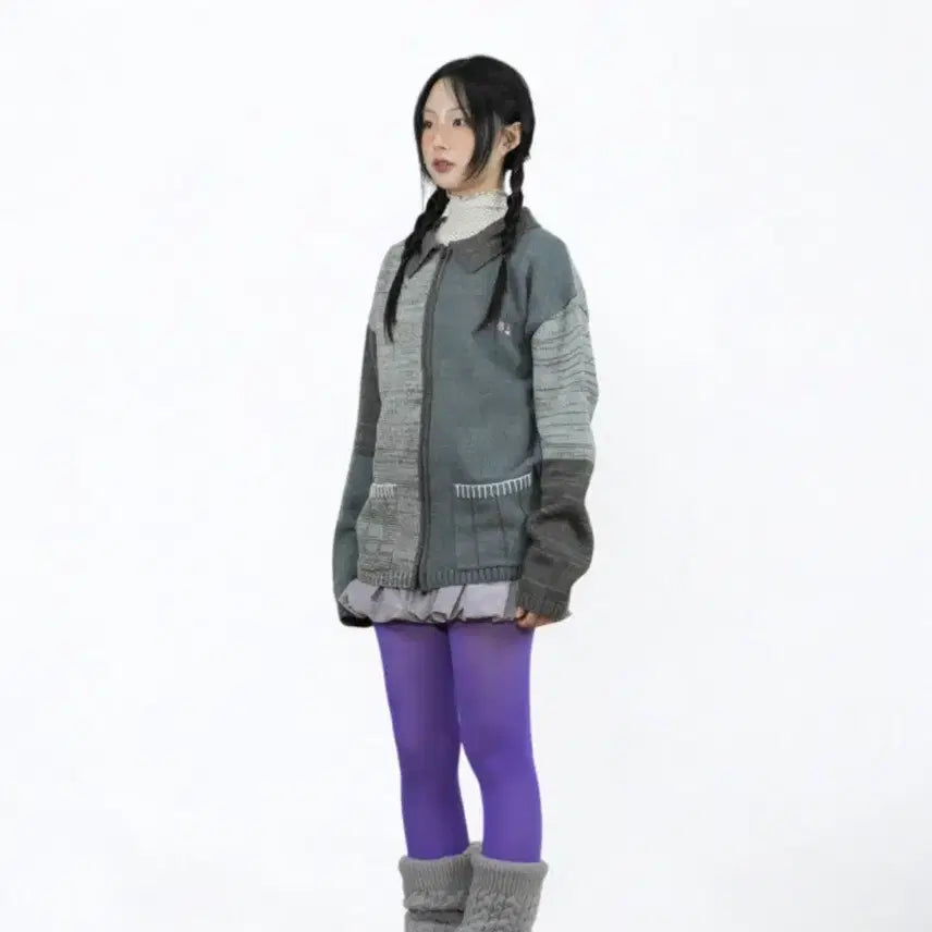 [BUNJANG] Earth Globe Melange Knit Jacket Charcoal / 어스지구 멜란지 니트 자켓 차콜