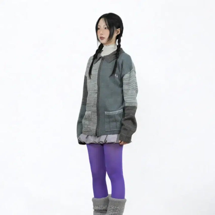 [BUNJANG] Earth Globe Melange Knit Jacket Charcoal / 어스지구 멜란지 니트 자켓 차콜