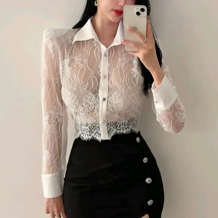 [BUNJANG] Lace Crop Blouse / 레이스 크롭 블라우스