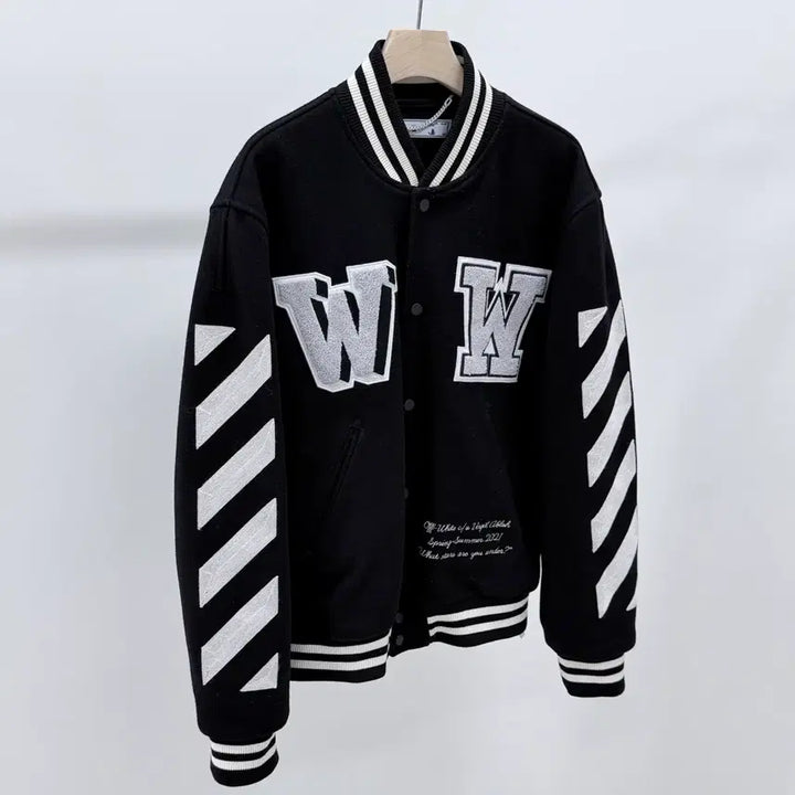 [BUNJANG] Off-White Varsity Bomber Jacket Black (2XL) / [S급/2XL] 오프화이트 바시티 봄버 자켓 블랙