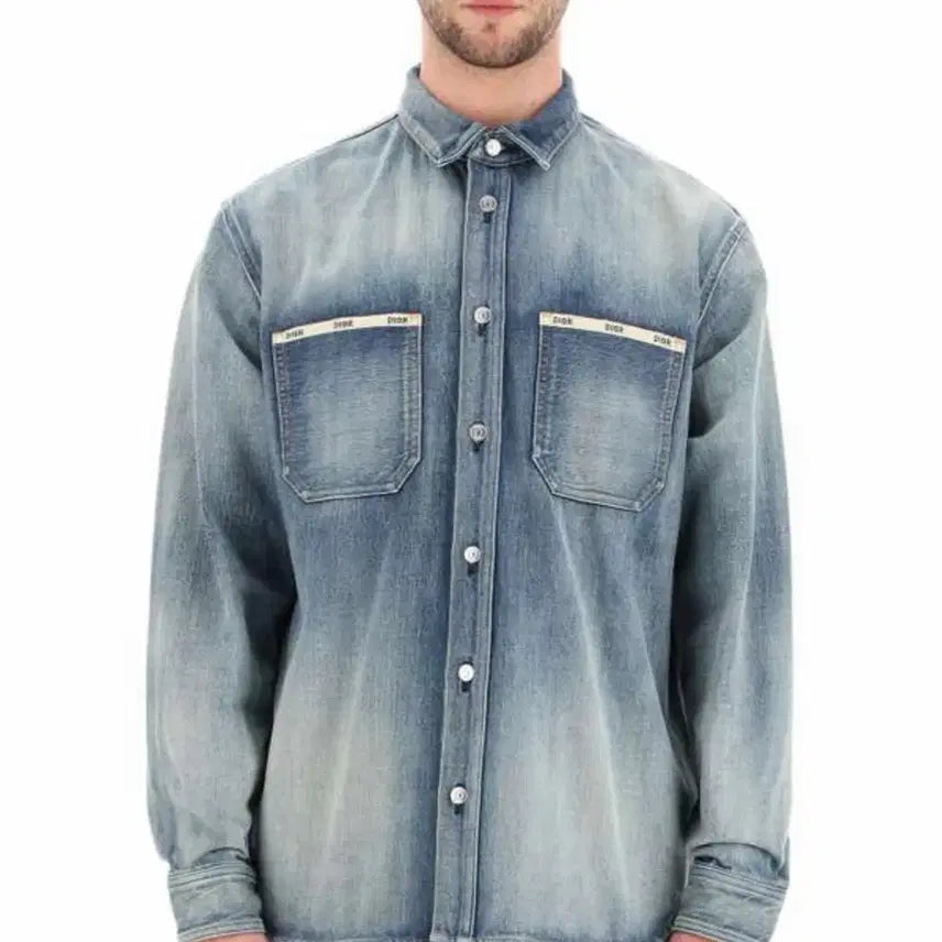 [BUNJANG] Dior Selvedge Pocket Logo Washed Denim Shirt Jacket / [S+급/37] 디올 셀비지 포켓 로고 워싱 데님 셔츠 자켓