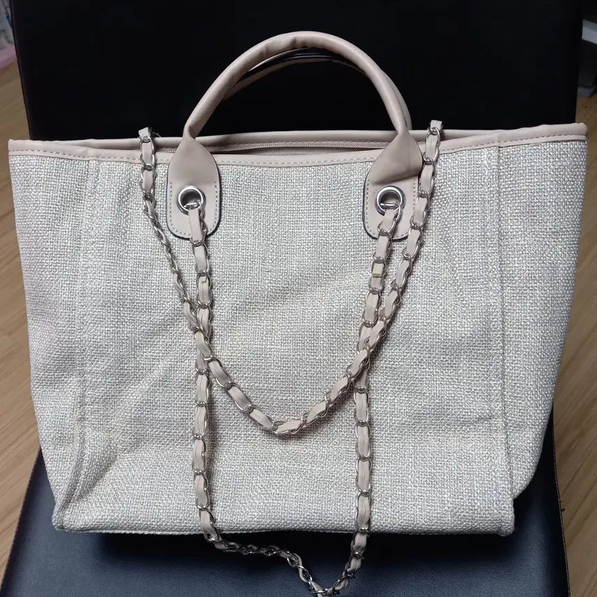 [BUNJANG] Chain Shoulder Tote Bag / 체인 숄더 토트백 아이보리