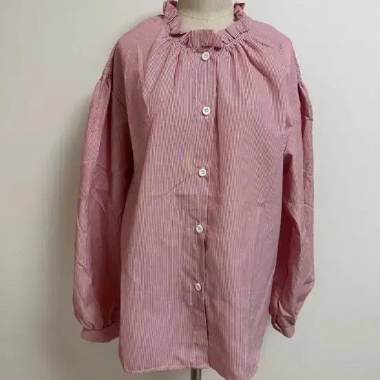 [BUNJANG] Red Stripe Frill Blouse / 새상품 레드 스트라이프 프릴 블라우스