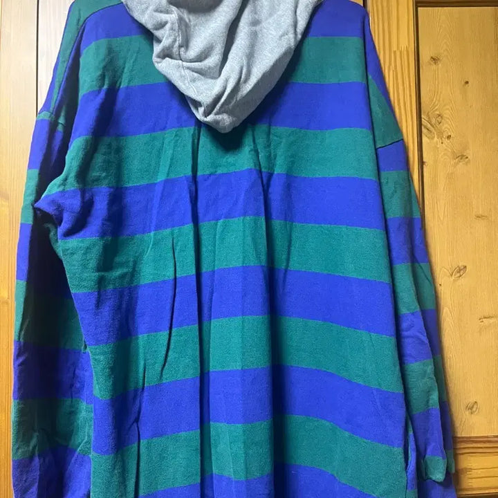 [BUNJANG] Striped Long Sleeve Hooded Dress / 줄무늬 긴팔 후드 블루/그린 원피스