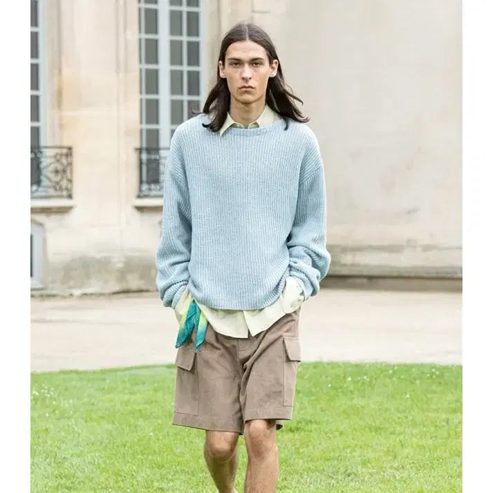 [BUNJANG] Auralee Hard Twist Rib Knit Boat Neck Sweater / 오라리 auralee 울 하드 트위스트 리브 니트 보트넥 라이트블루